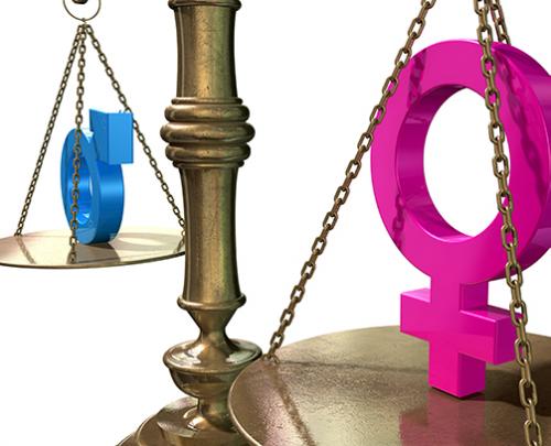 6 Ways to Increase Gender Equity in Your Workplace A pair of scales with the symbols for male and female on each platter