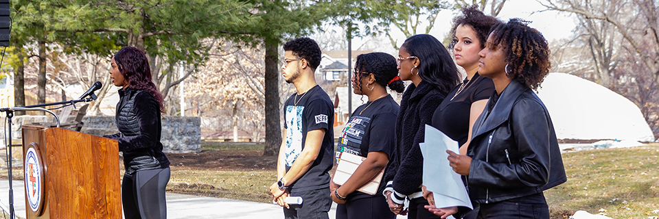 BSU members at Stand for Solidarity BSU members speak during the Stand for Solidarity event