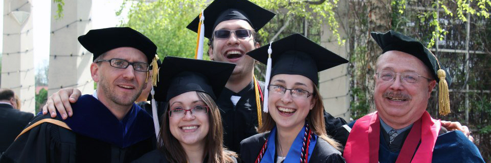 Katie Birkenfeld (second from left) and friends/professors at 2013 commencement