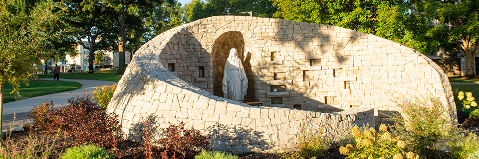 Statue of Mary grotto on the campus of Rockhurst University Statue of Mary grotto on the campus of Rockhurst University