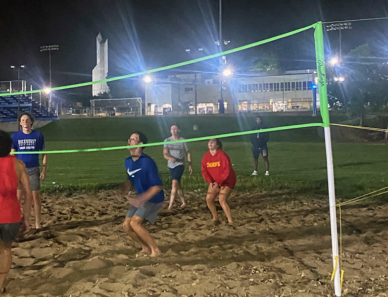 Beach volleyball intramurals on Rockhurst's sand court