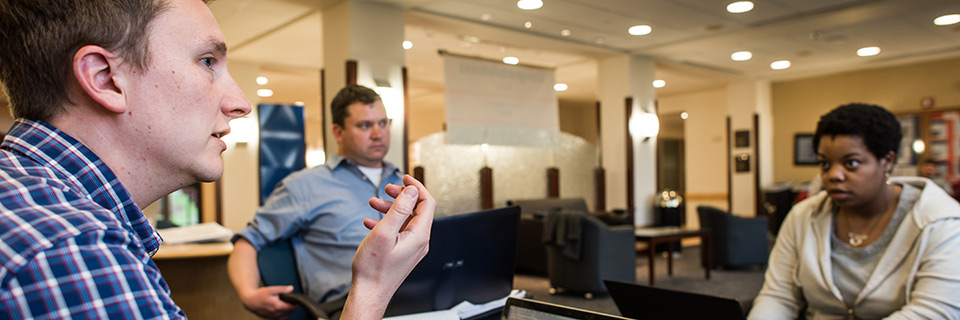 Analytics and Technology Students studying in Conway hall