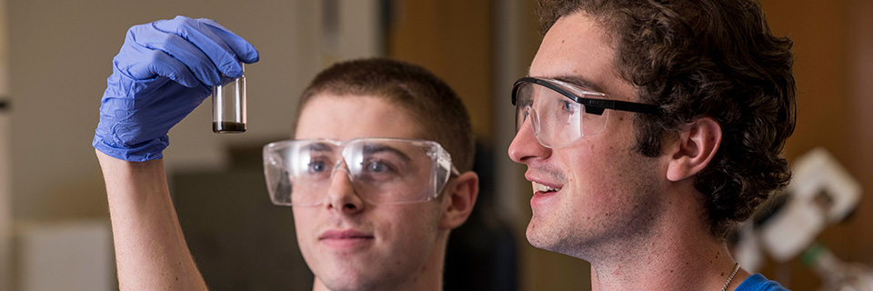 Biochemistry students analyze product in a lab