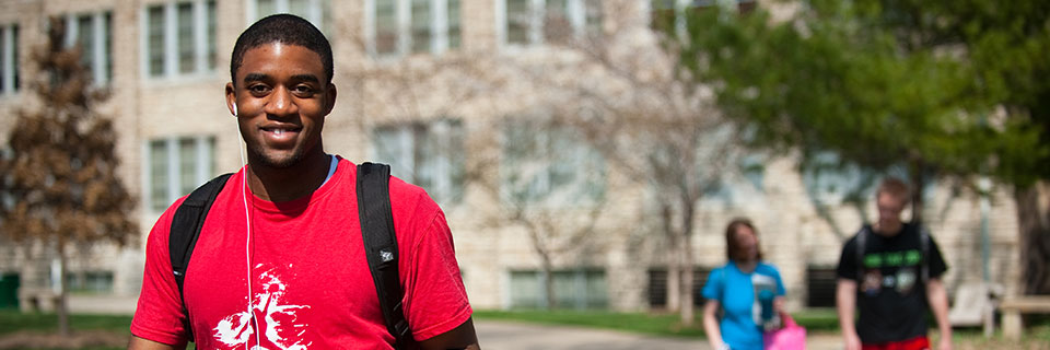 Student walking on campus