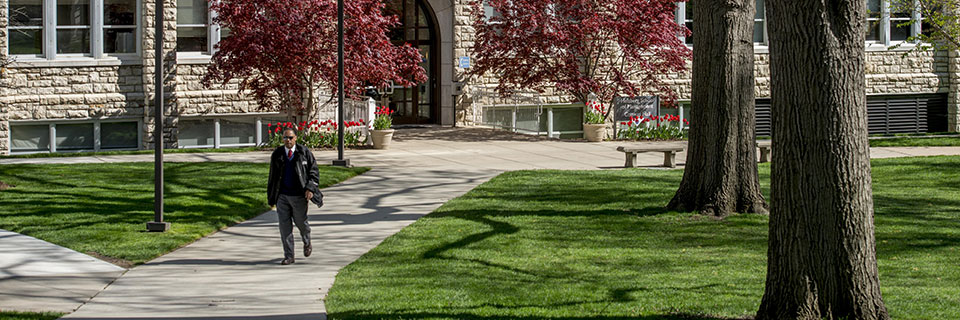 Student walking on campus