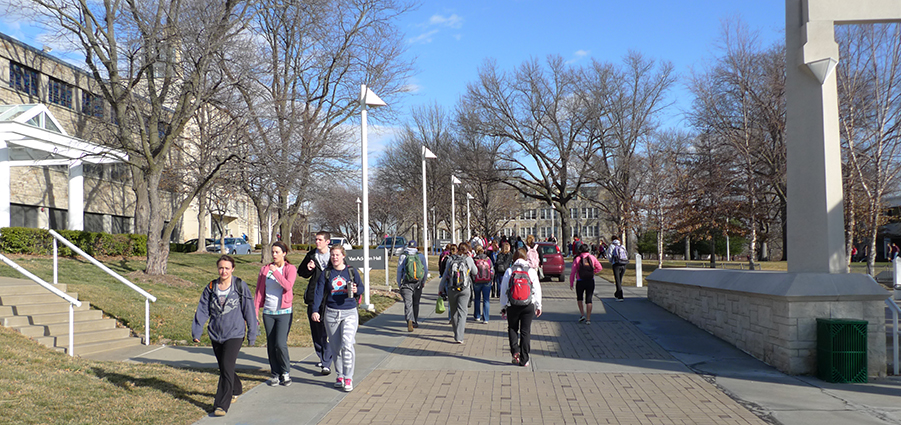 Students walking on campus