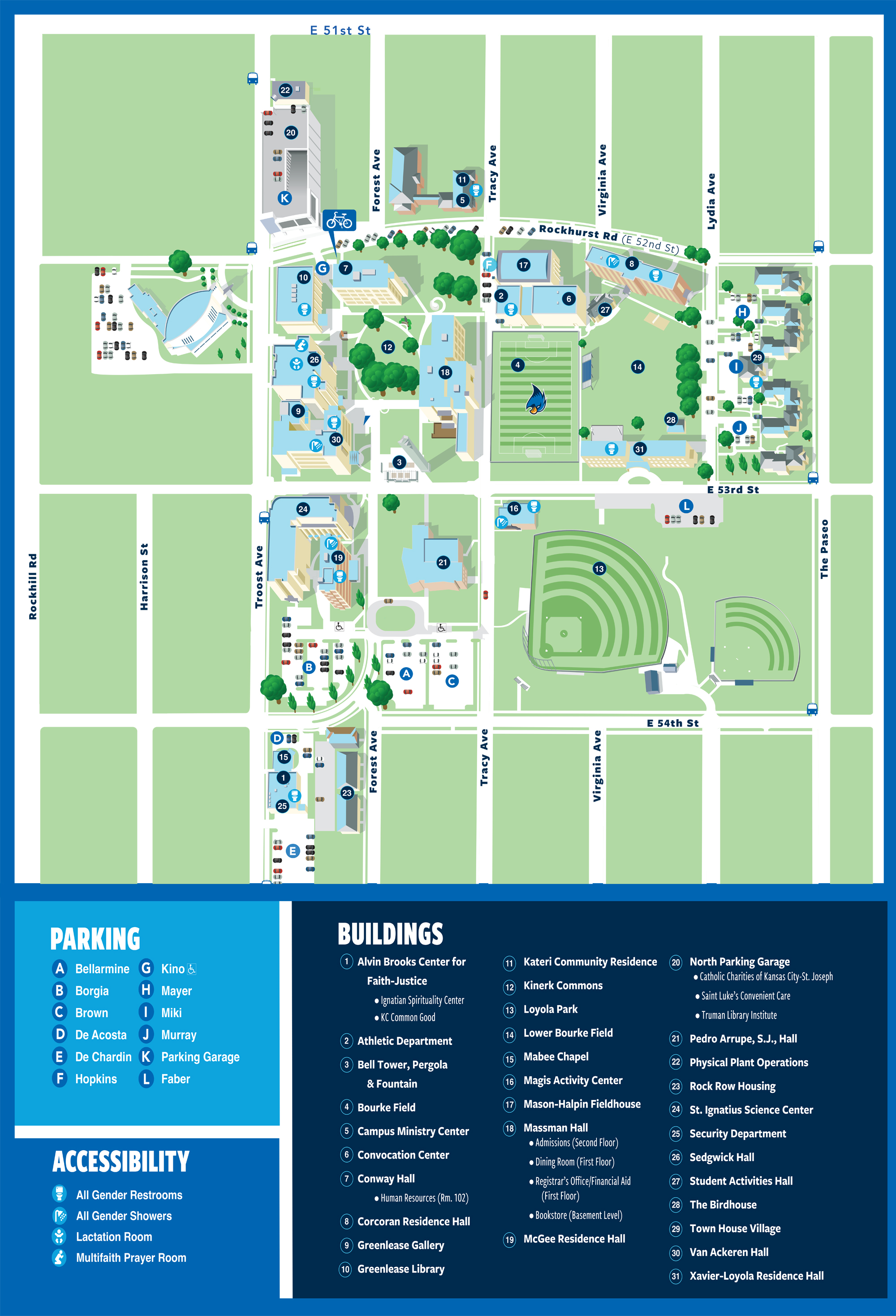 Campus map with legend. See PDF for higher resolution.