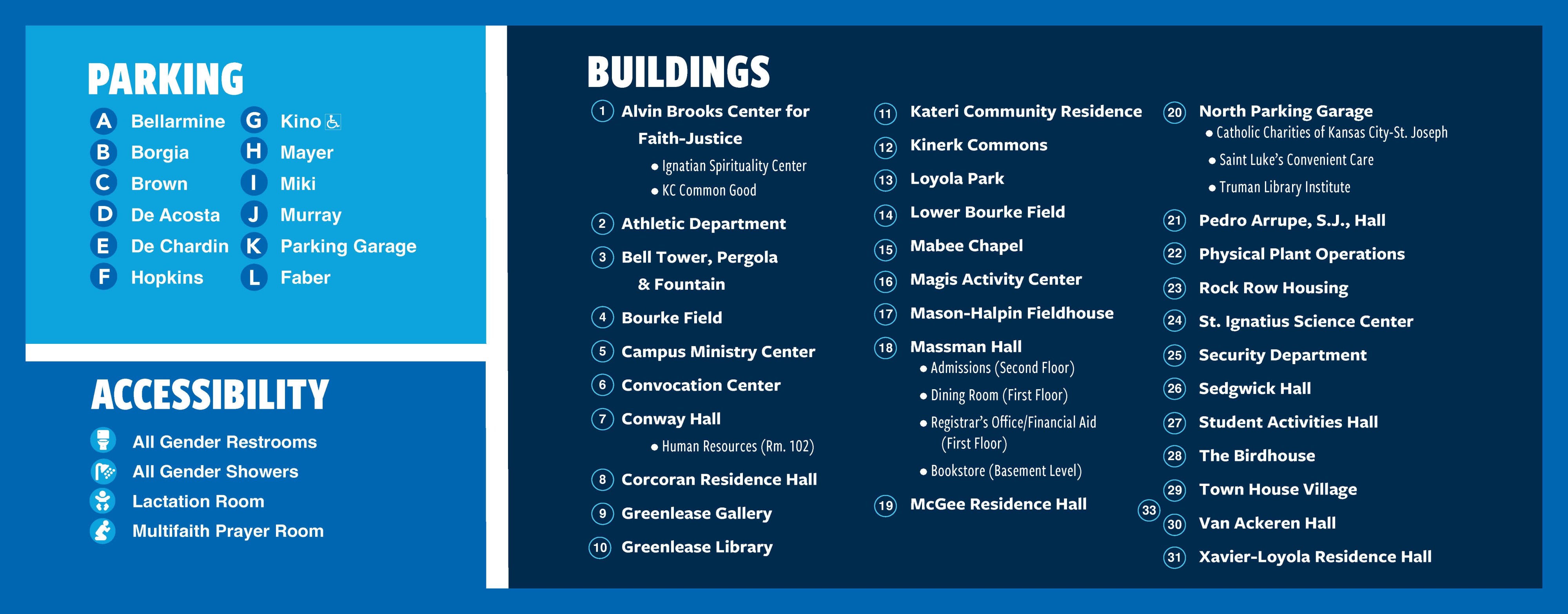 Campus map legend; text is listed on webpage