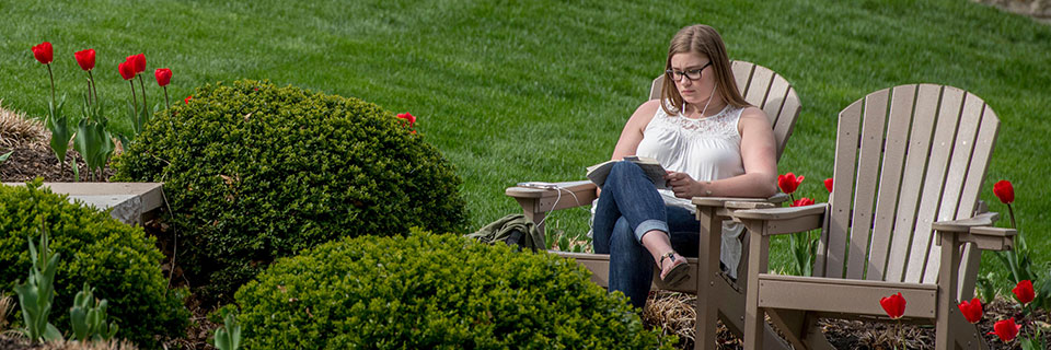 Student studying on campus