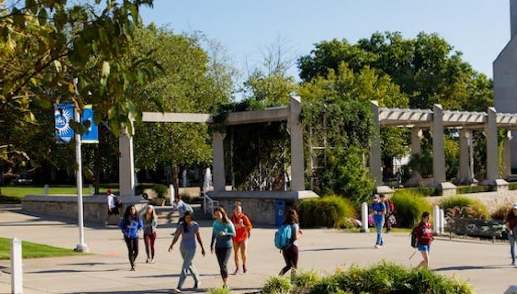 Students on the Rockhurst University campus