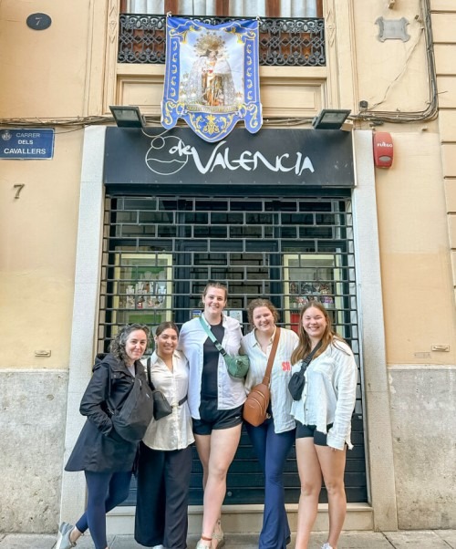 study abroad students in front of Ole Valencia in Spain