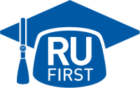 RU First Logo - Grad cap with RU First on it