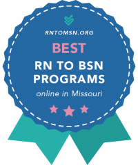 RNTOBSN.org ribbon graphic stating "BEST RN TO BSN PROGRAMS online in Missouri"