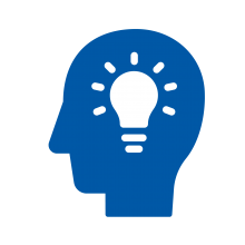 Icon - Ideas, silhouette of a head with a light bulb shining inside