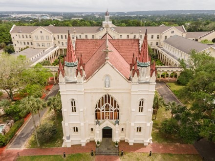 Spring Hill College church front as viewed from above
