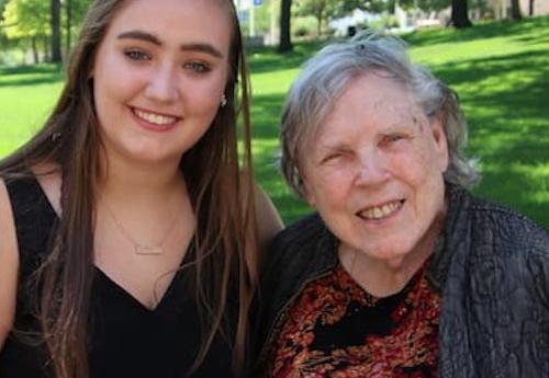 Emma Barben and her grandmother on campus