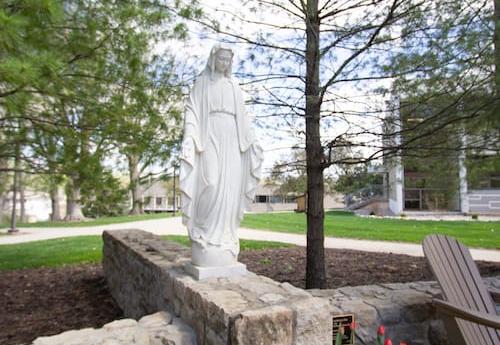 The Mary statue on campus