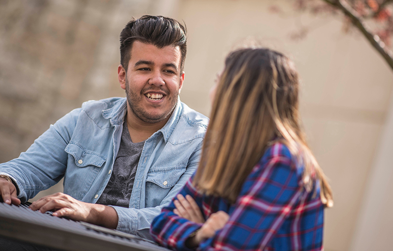 Students outside talking